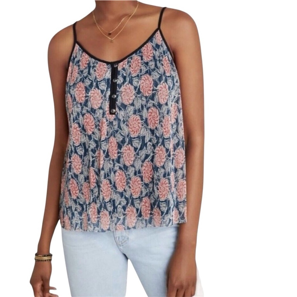 Anthro Maeve Floral Tank XS Boho Flowy Blue Cami Summer Top